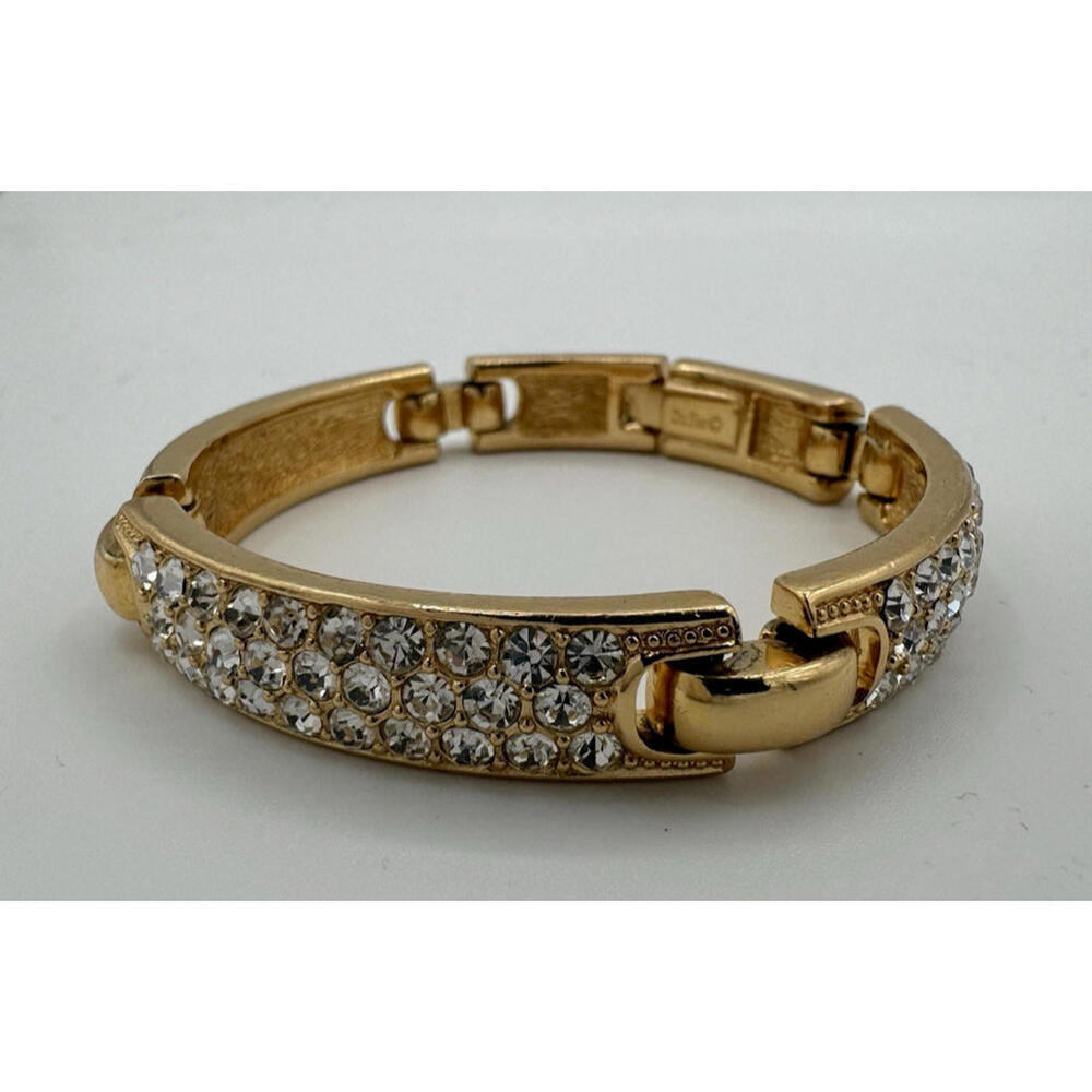 Christian Dior Vintage Bangle Pieced Bracelet Pave Rhinestone Gold Tone